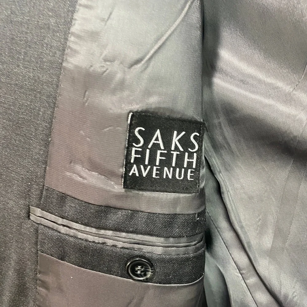 Saks Fifth Avenue Ermenegildo Zegna Wool Suit Jacket Charcoal Grey 44R W38 USA